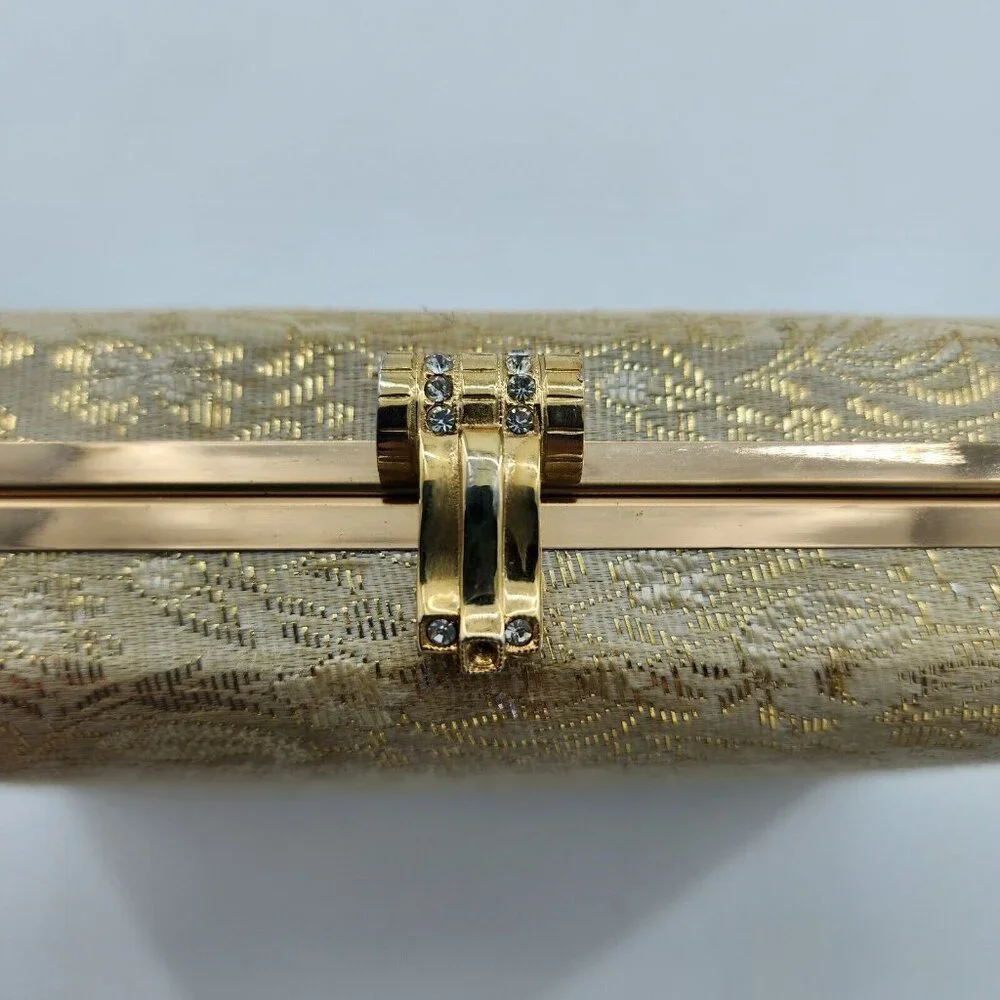 Vtg Volupté Metallic Box Purse/Clutch Minaudiere Handbag Satin Lining Retro Glam